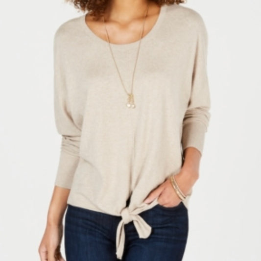 Core Fashion Tie Front Long Sleeve Crew Neck Petite Women's Sweaters--_ - Fannetti Boutique