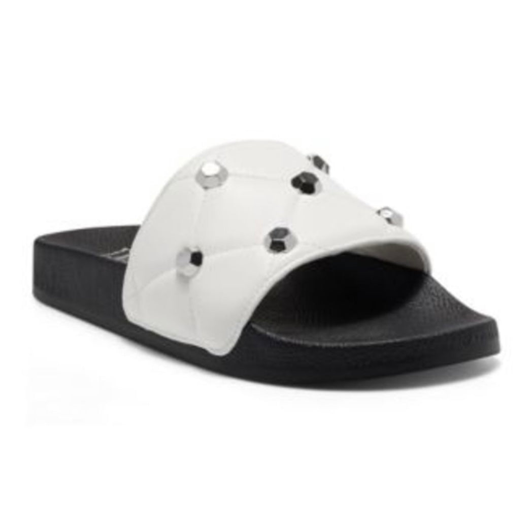 PEYMIN Quilted Flats Pool Slide White/Black Size 7 Women's Sandals