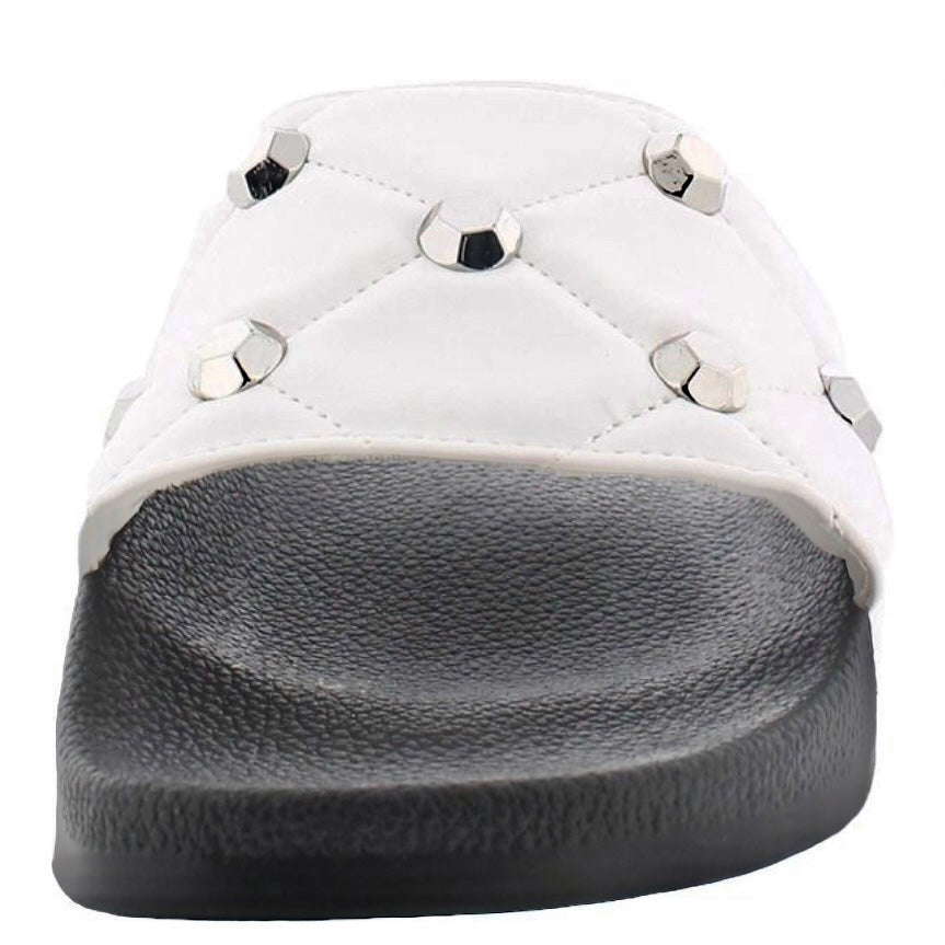 PEYMIN Quilted Flats Pool Slide White/Black Size 7 Women's Sandals