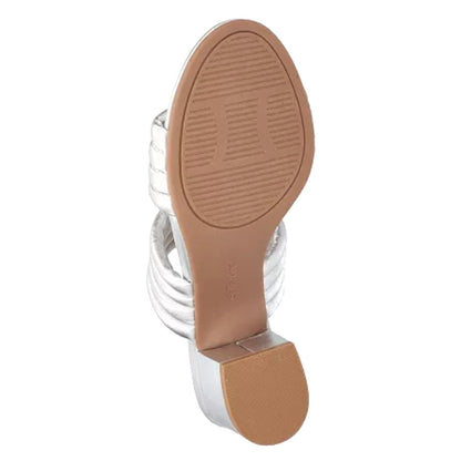 GEORGETTE Silver Block Heels Slip On Size 9 Extra Wide Women's Sandals