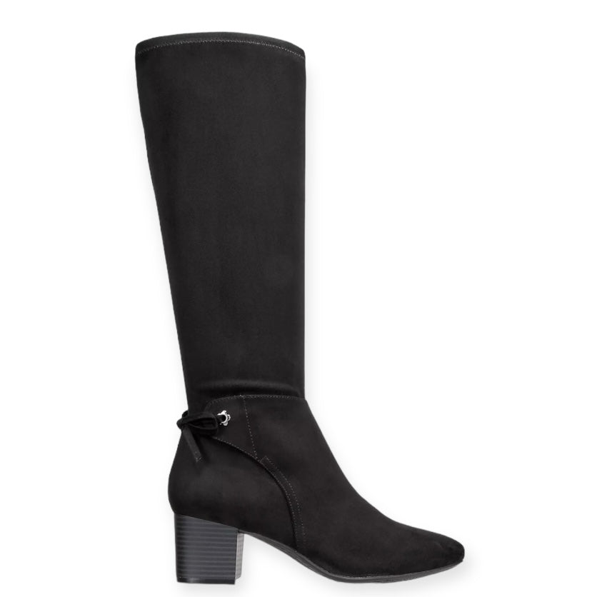 JACCQUE Black Zip Up Almond Toe Block Heel Size 7.5 Women's Tall Stretch Boots