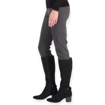 JACCQUE Black Zip Up Almond Toe Block Heel Size 7.5 Women's Tall Stretch Boots
