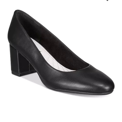 PROPER Black Round Toe Slip On Block Heels Size 9.5 Women's Pumps
