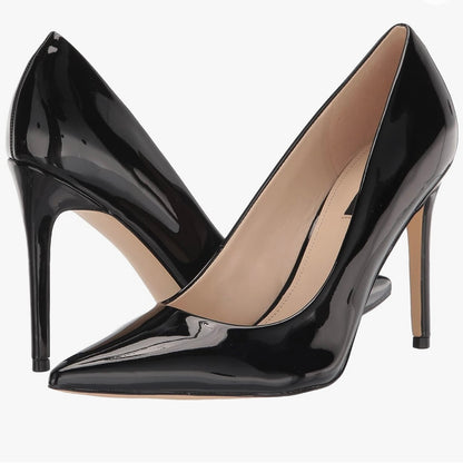 FRESH3 Stiletto Heels Pointy Toe Black Patent Size 6M Women's Pumps