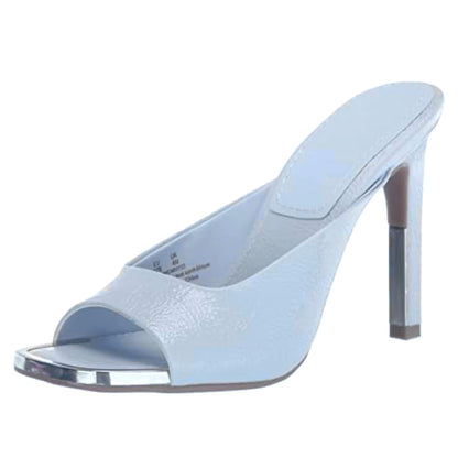 ANYA Blue Patent Square Toe Stiletto High Heels Slip On Women's Sandals