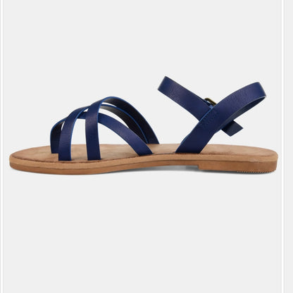 VASEK Women's Flats Thong Sandals Blue Faux Leather 6.5 M