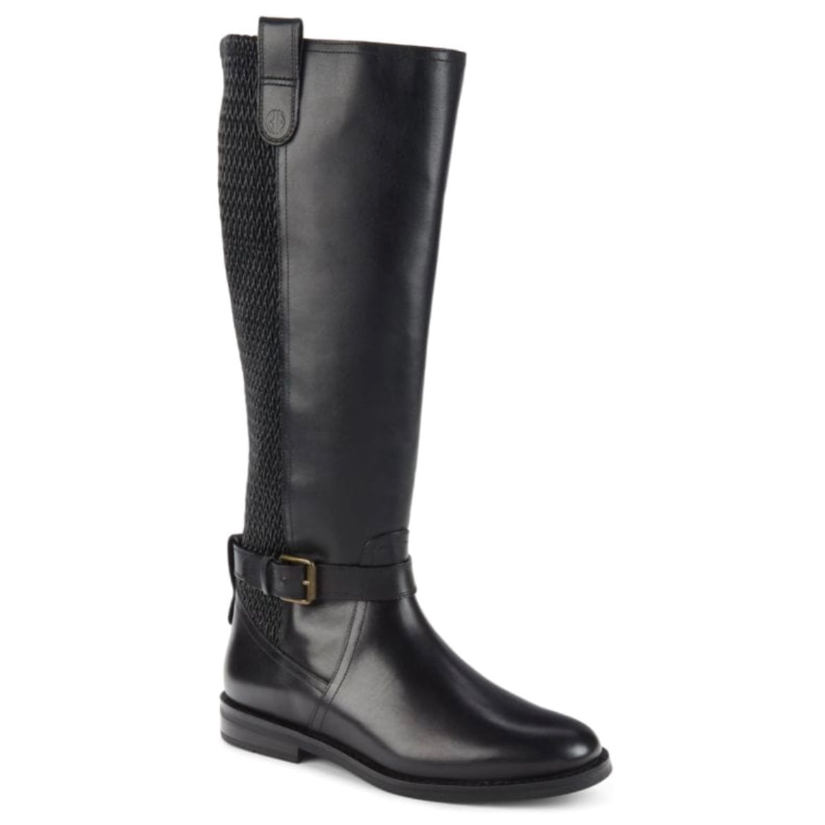 CAPE STRETCH Belted Leather Knee High Black Women's Boots
