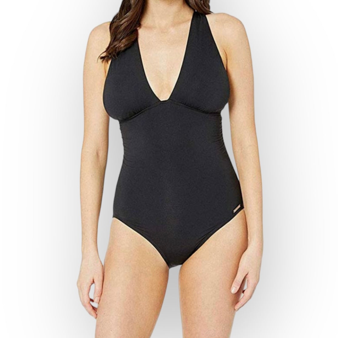 Black High-Neck Convertible Ruched One-Piece Swimsuit Women's Swimwear