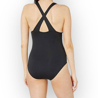 Black High-Neck Convertible Ruched One-Piece Swimsuit Women's Swimwear