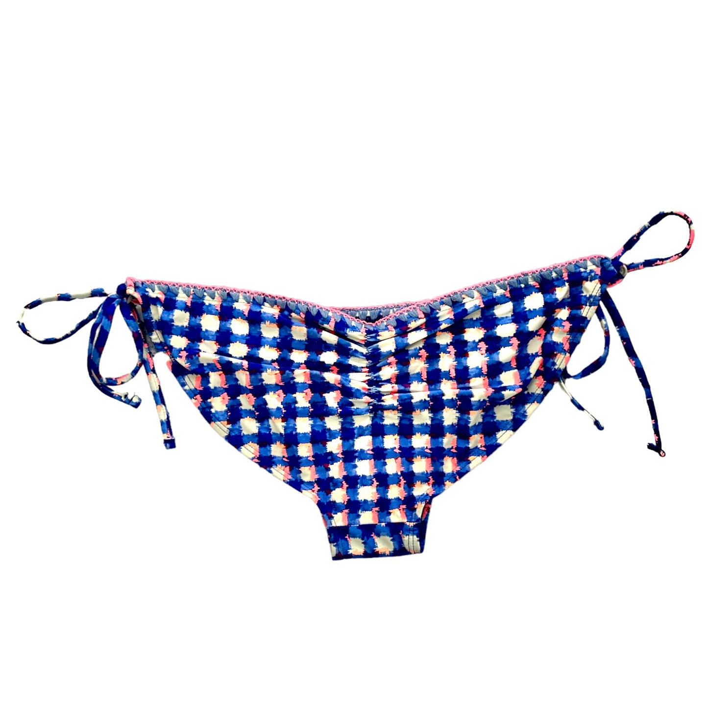 Blue/Pink/White Side Tie Bikini Bottoms Size L Women's Swimwear