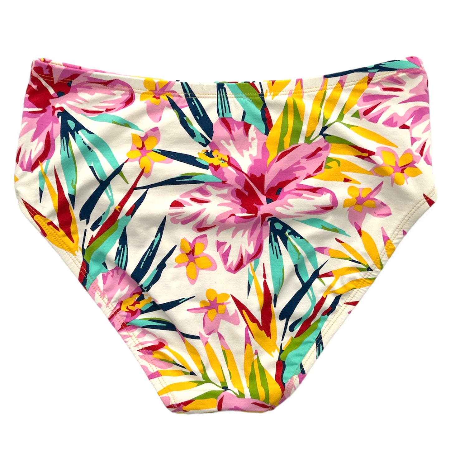 Shirred Side High-Waist Floral Multi Bikini Bottoms Size L Women's Swimwear