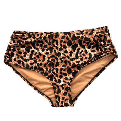 Animal Print Shirred Side High-Waist Bikini Bottoms Size S Women's Swimwear