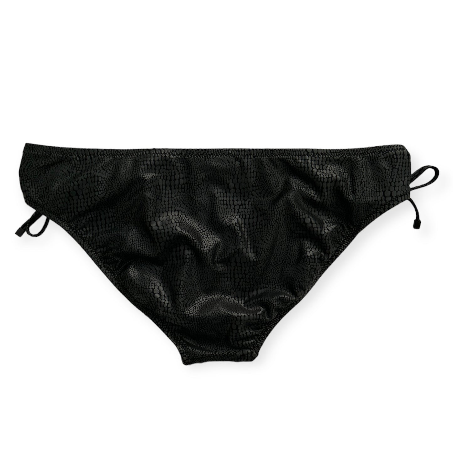 Faux Snakeskin Black Ruched-Side Tie Bikini Bottoms Size L Women's Swimwear