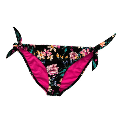 Black Wildflower Print Side Tie Hipster Bikini Bottom XL Juniors Women's Swimwear