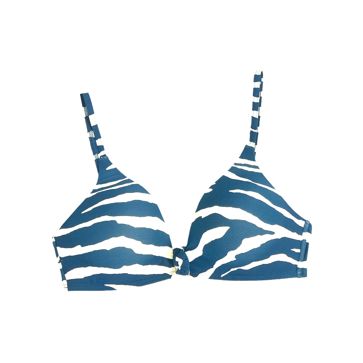 Knotted Bikini Top Azure Blue Zebra Stripe Size M Women's Swimwear