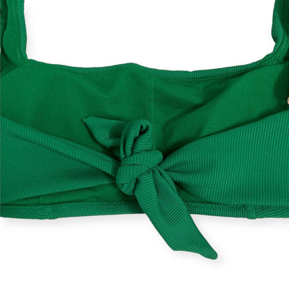Micro Rib Square Neck Shoulder Straps Green Bikini Top Women's Swimwear