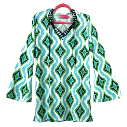 Swim Hooded Green/Blue Print Tunic/Dress Women's Cover Up