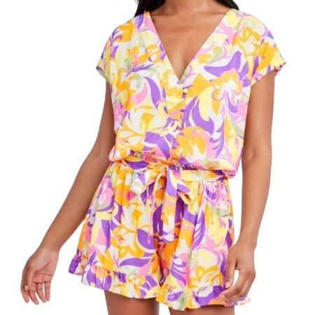 Give it a Swirl Printed V-Neck Elastic Waist Romper