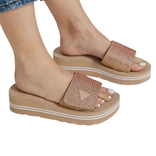 ABET Women's Open Toe Rhinestone Platform Slide Sandals