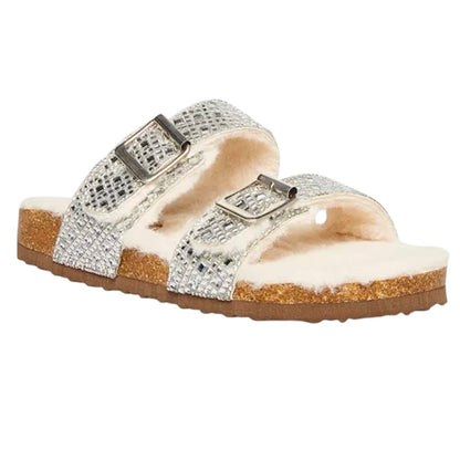 BRANDO Flats Strap Faux Fur Footbed Sandals