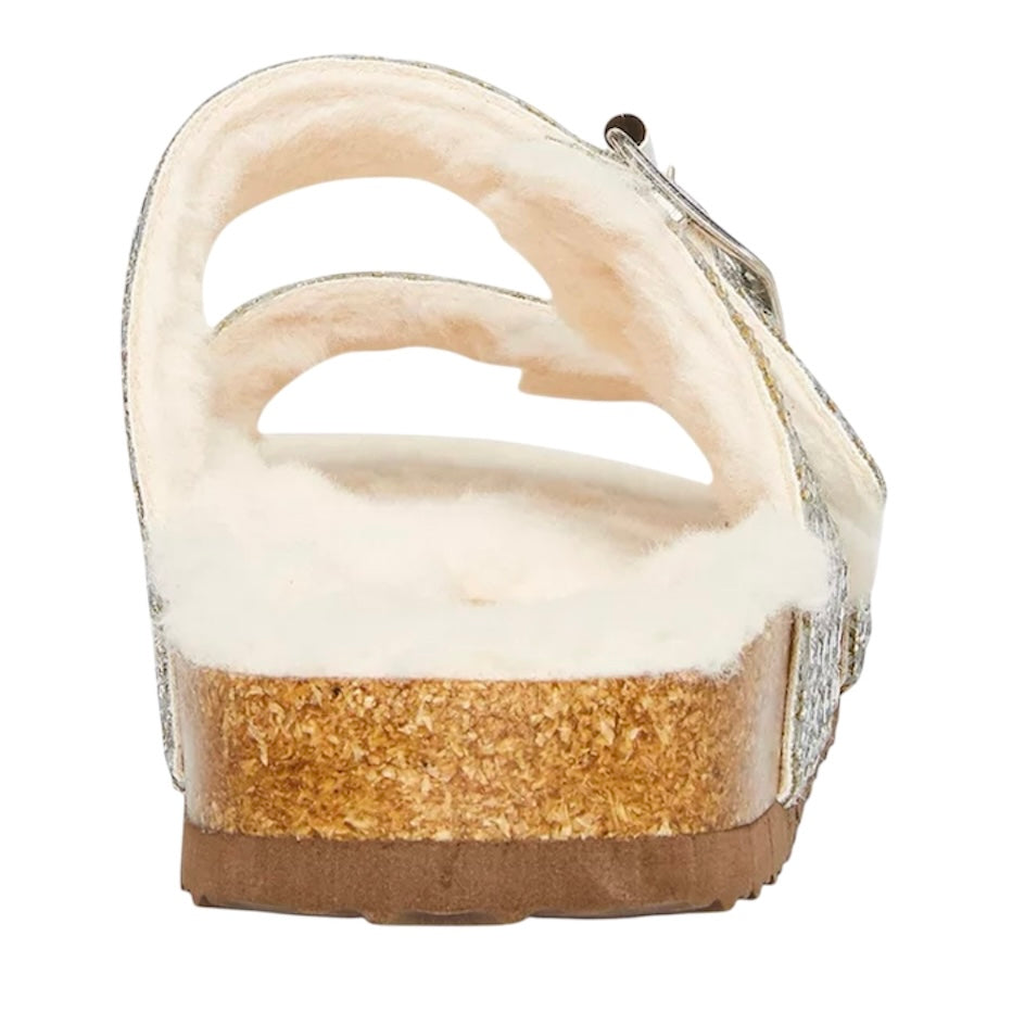 BRANDO Flats Strap Faux Fur Footbed Sandals