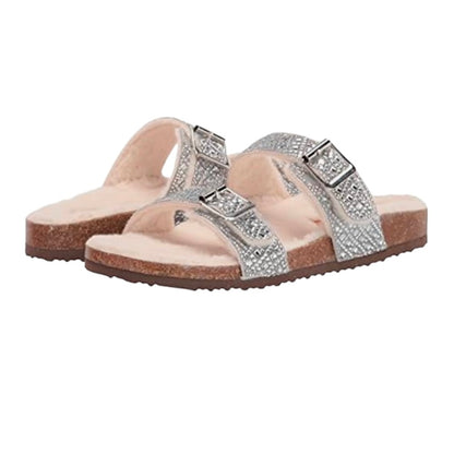 BRANDO Flats Strap Faux Fur Footbed Sandals