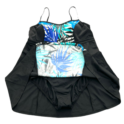Thighs Black/Leaves Print One Piece Plus Size 12 Women's Dress Swimwear