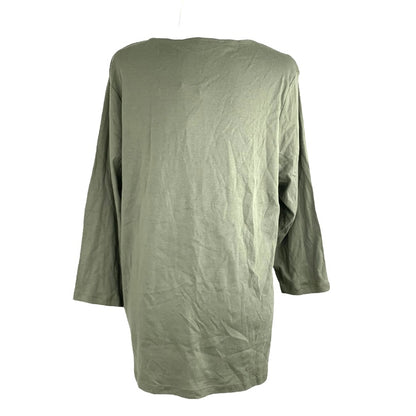 Olive Green ¾ Sleeve Plus Size 2X Scoop Neck Women's Sweaters