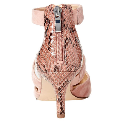 L-DAVEY Mauve Pointed Toe Ankle Strap Kitten Heel Women's Pumps