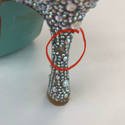 Silver Rhinestone Stiletto Heel Square Toe Clear Upper Women's Dress Sandals