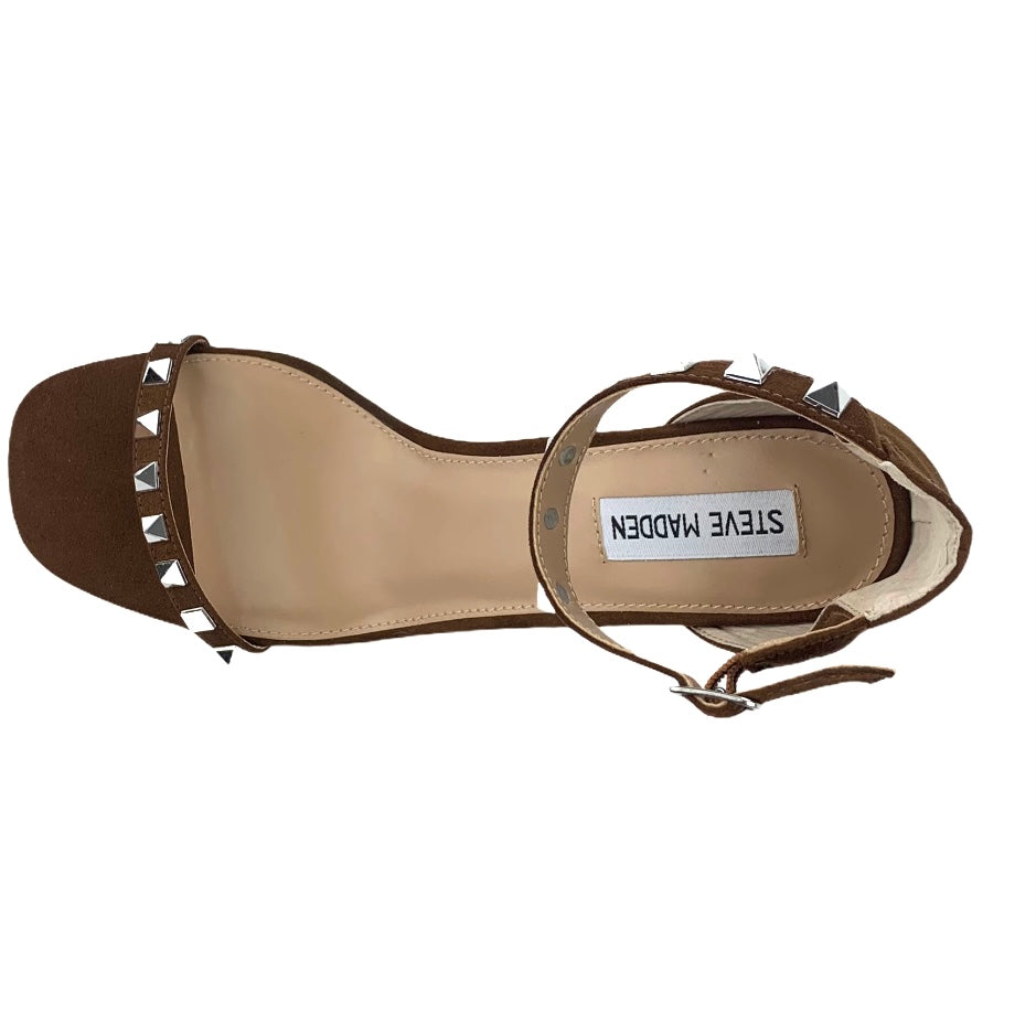 Brown Ankle Strap Suede Block Heel Size 10M Women's Sandals