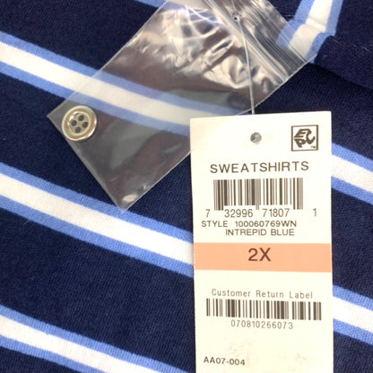 Blue/White Stripes ¾ Sleeve Plus Size Women's Sweaters