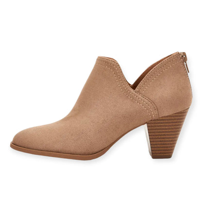 AMANDDEF Taupe Comfort Zip Up Almond Toe Bootie Women's Ankle Boots