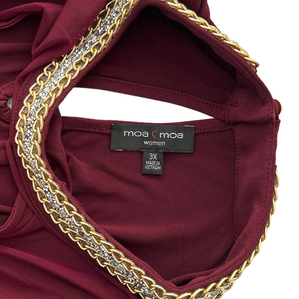 Red Halter Neck Long Sleeve Plus Size 3X Women's Blouse
