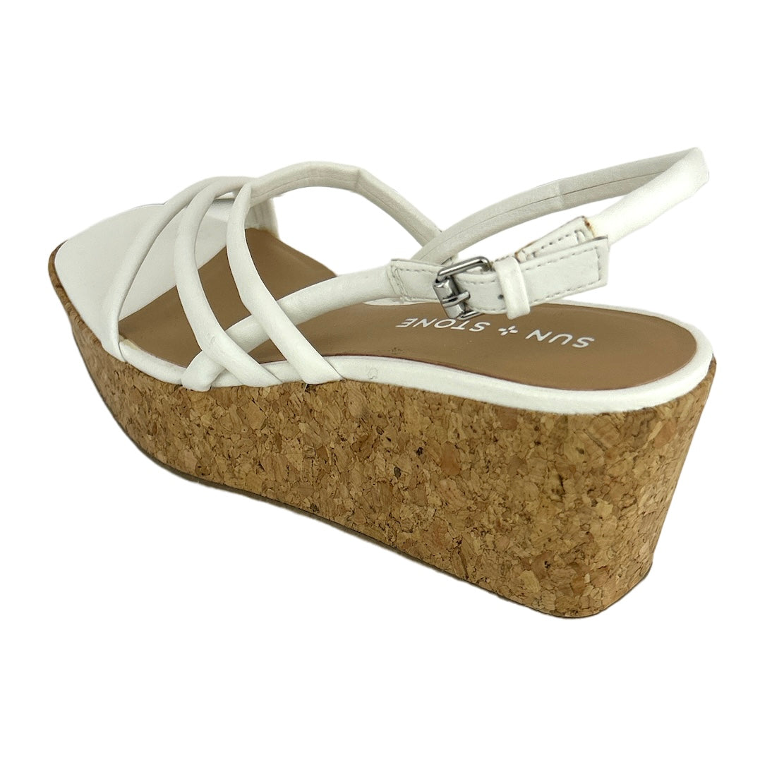 BELLAH White Ankle Strap Square Toe Women's Platform Wedge Sandals