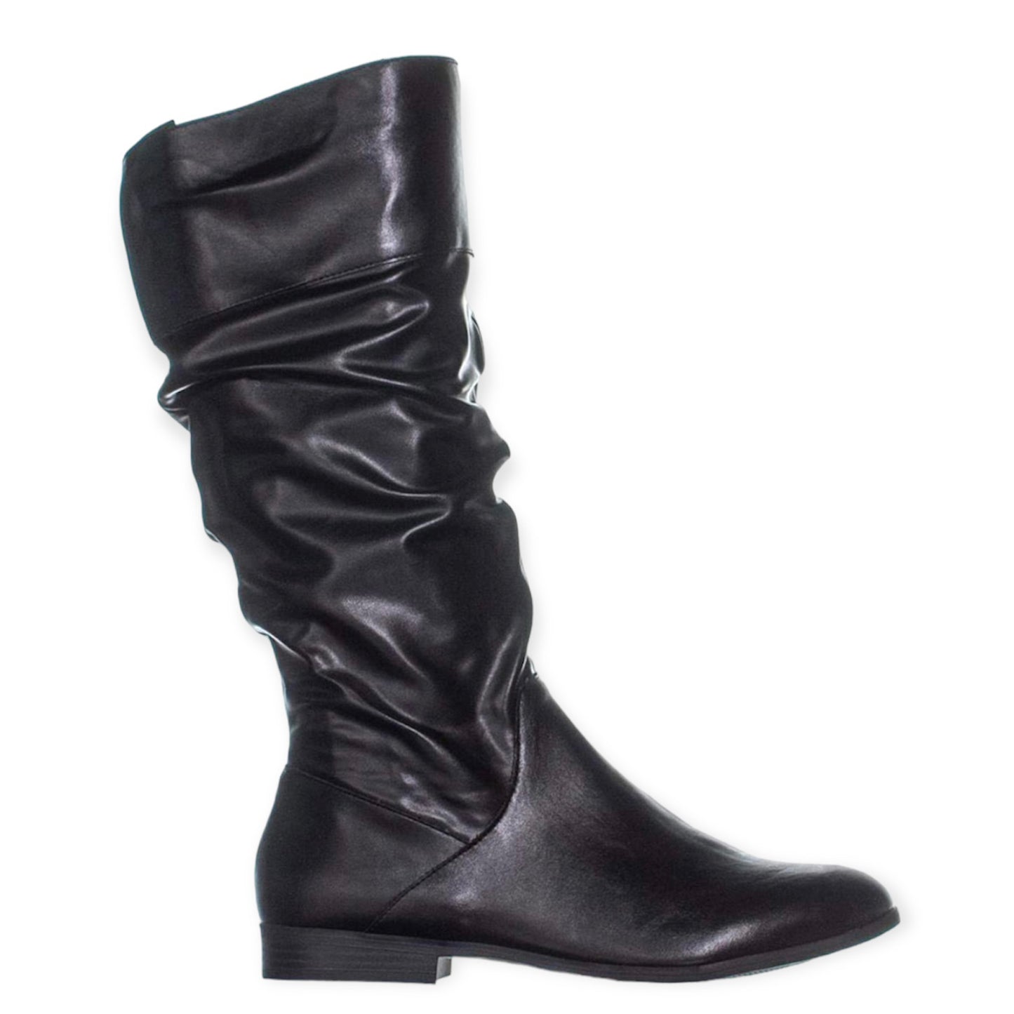 KELIMAEP Black Ruched Round Toe Zip Up Women's Riding Boots
