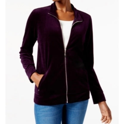 Marquis Purple Velour Full Zip Mock-Neck Petite Women's Jacket--_ - Fannetti Boutique