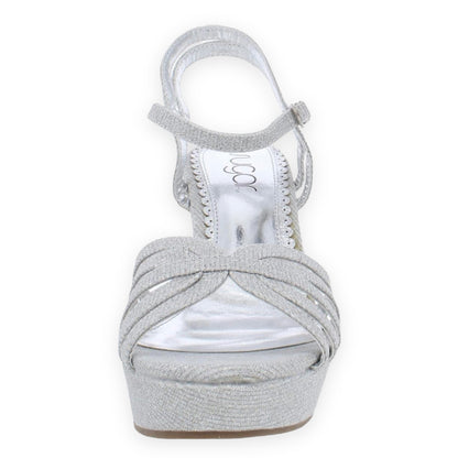CAPRICORN Silver Metallic Ankle Buckle Wedge Heel Size 8.5 Women's Sandals