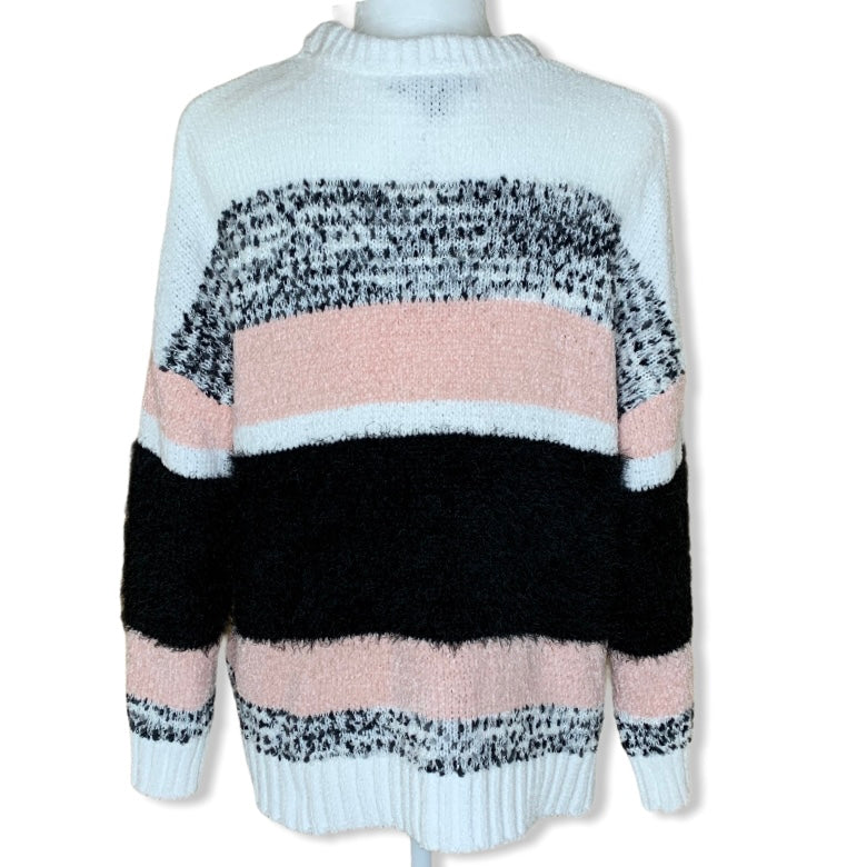 Knit Striped Long Sleeve Top Size L Crew Neck Women's Sweaters