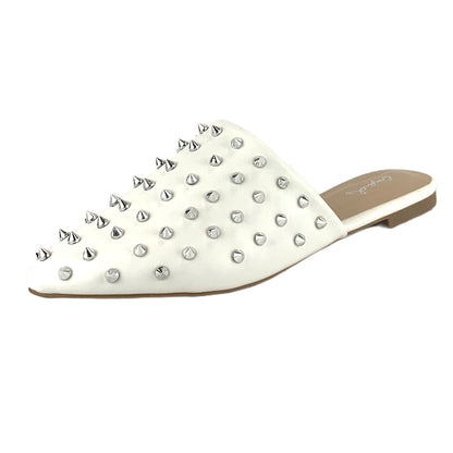 Spike Studded White Flats Pointed Toe Mules Size 6 Women's Shoes