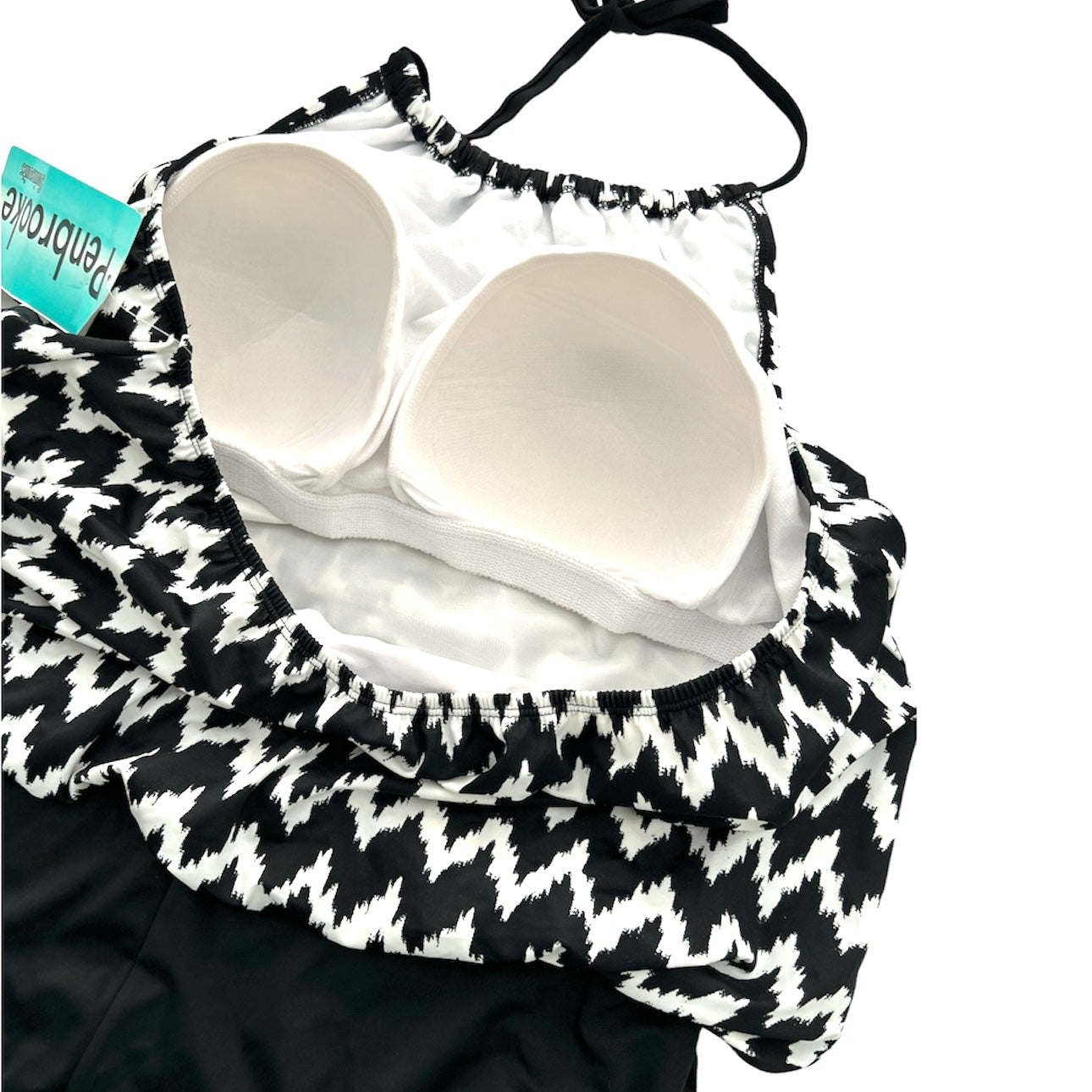 Black/White High Neck One Piece Plus Size 1X(16W) Swimsuit Women's Swimwear