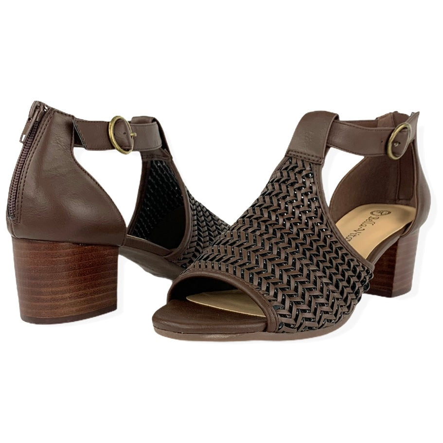 Ripley II Brown Faux Leather Block Heel Size 10M Ankle Strap Women's Sandals