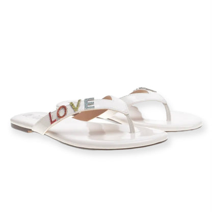Fantasia White Patent Embellished Size 9M Flats Flip Flop Women's Sandals