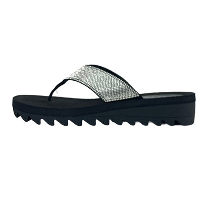 KALABASAS Comfort Black Size 9.5M Slip On Thong Women's Wedge Sandals