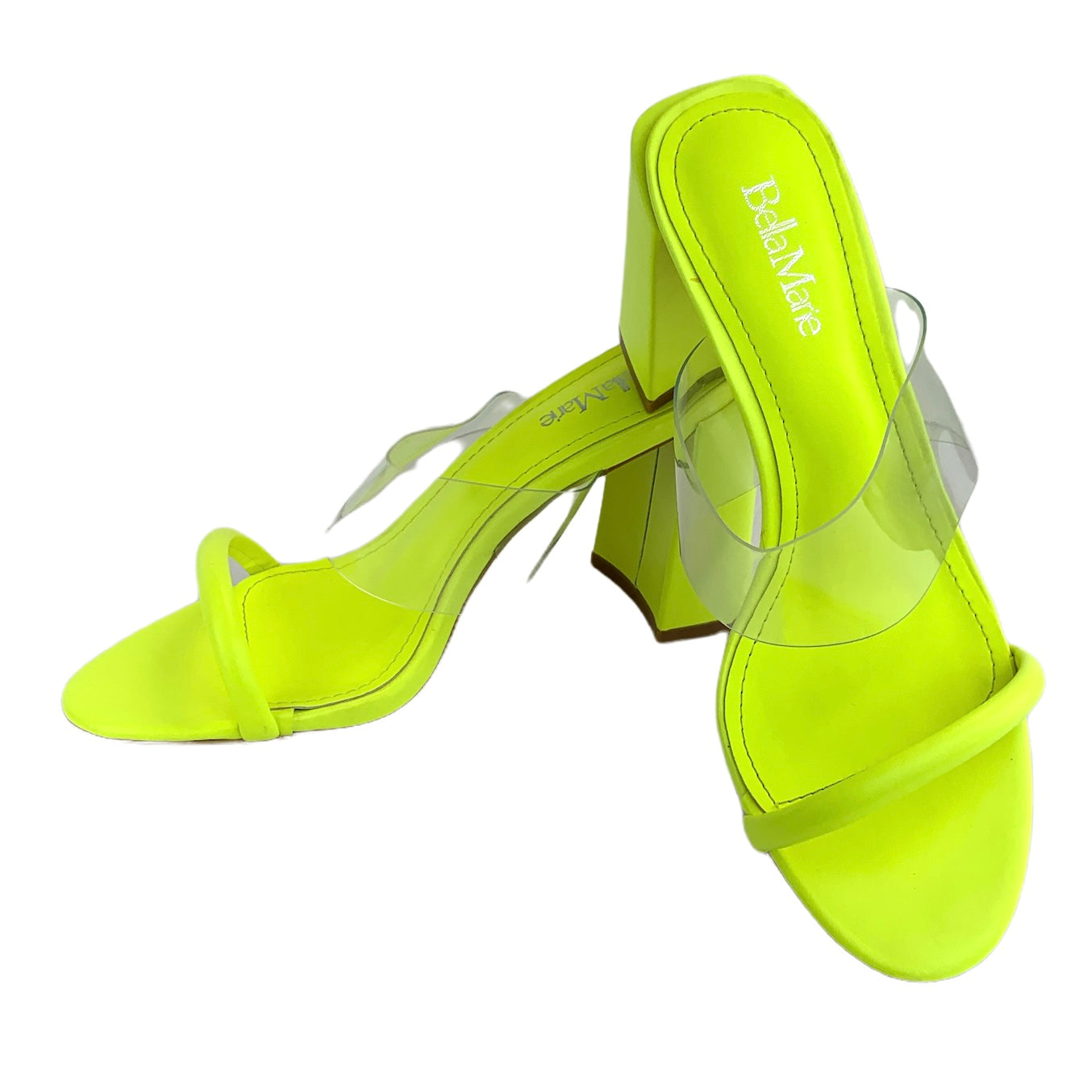 LOUNGE-1 Neon/Clear Slip On Block Heel Size 9 Fashion Women's Sandals