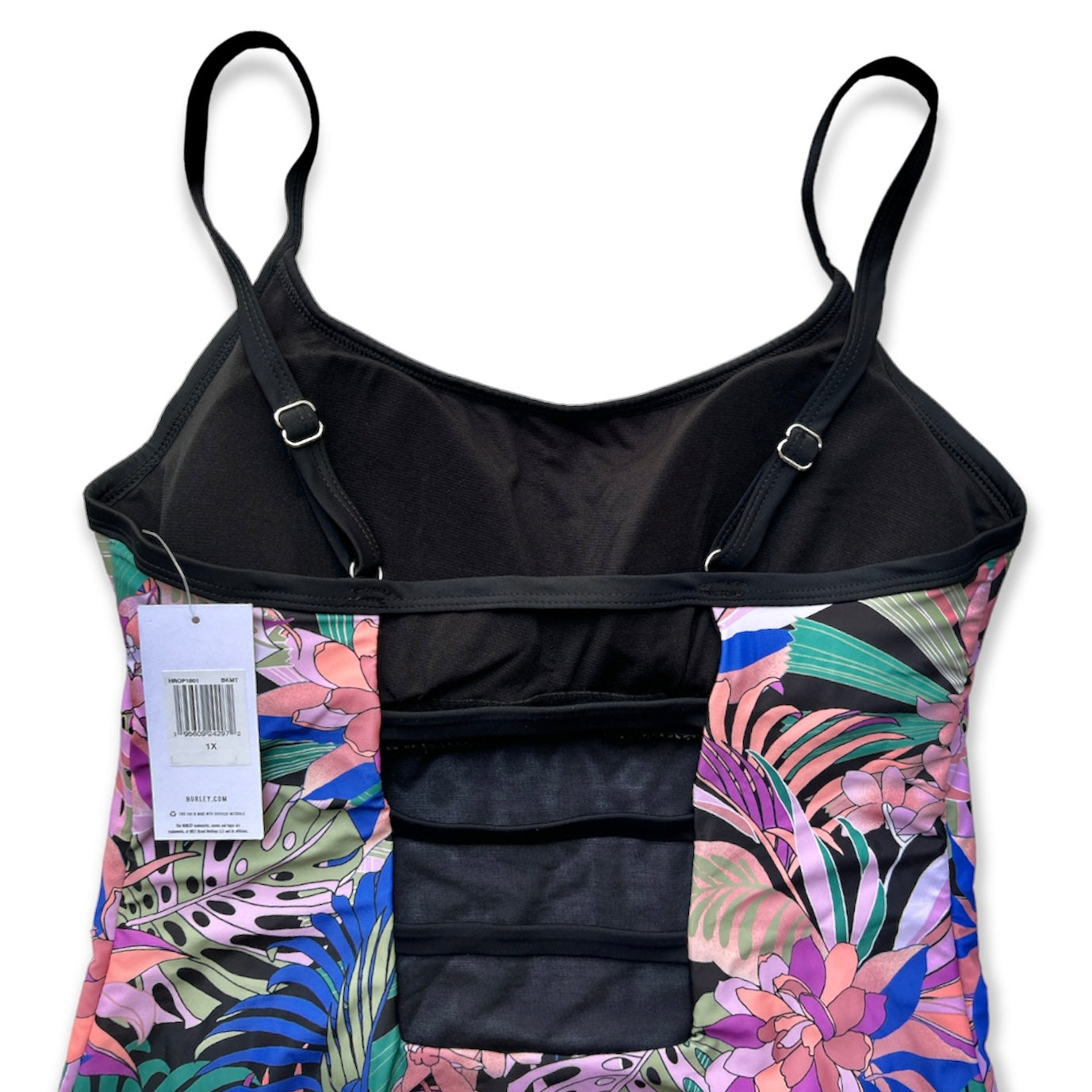 Multicolor Leaves Print One-Piece Square Neck Size 1X Women's Swimwear