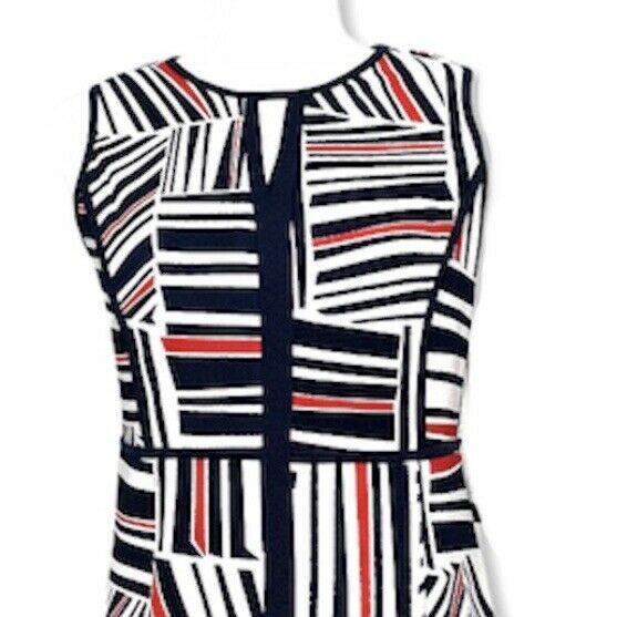 Sleeveless Stripe Navy/white/Red Sheath Size 8 Women's Dress- - Fannetti Boutique