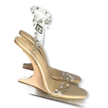 Nude/Clear Size 9 Shoes Women’s Wedge Sandals- - Fannetti Boutique