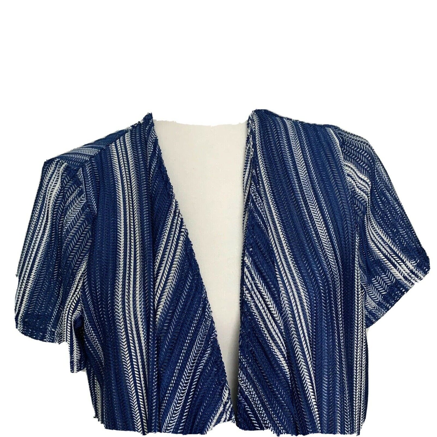 Tops Cap Sleeve stripe Blue/White Petite Size L Women’s Cardigan-- - Fannetti Boutique