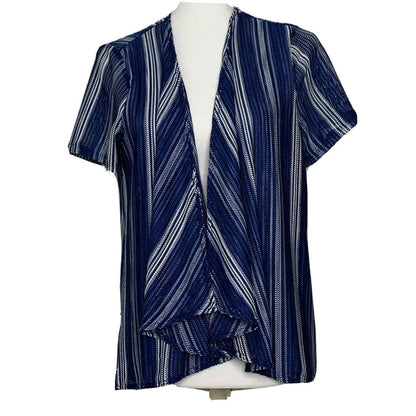 Tops Cap Sleeve stripe Blue/White Petite Size L Women’s Cardigan-- - Fannetti Boutique
